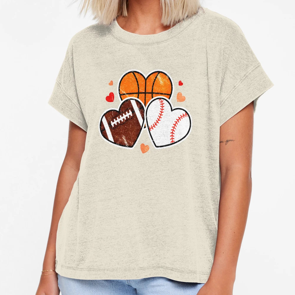 Heart Sports Valentine Basketball T-Shirt - Graphic Print Men Women - T-Shirt, Sweatshirt, Hoodie