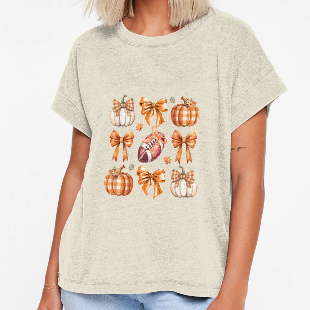 Coquette Bow Pumpkin Season Football T-Shirt - Casual Everyday Wear Unisex - T-Shirt, Sweatshirt, Hoodie