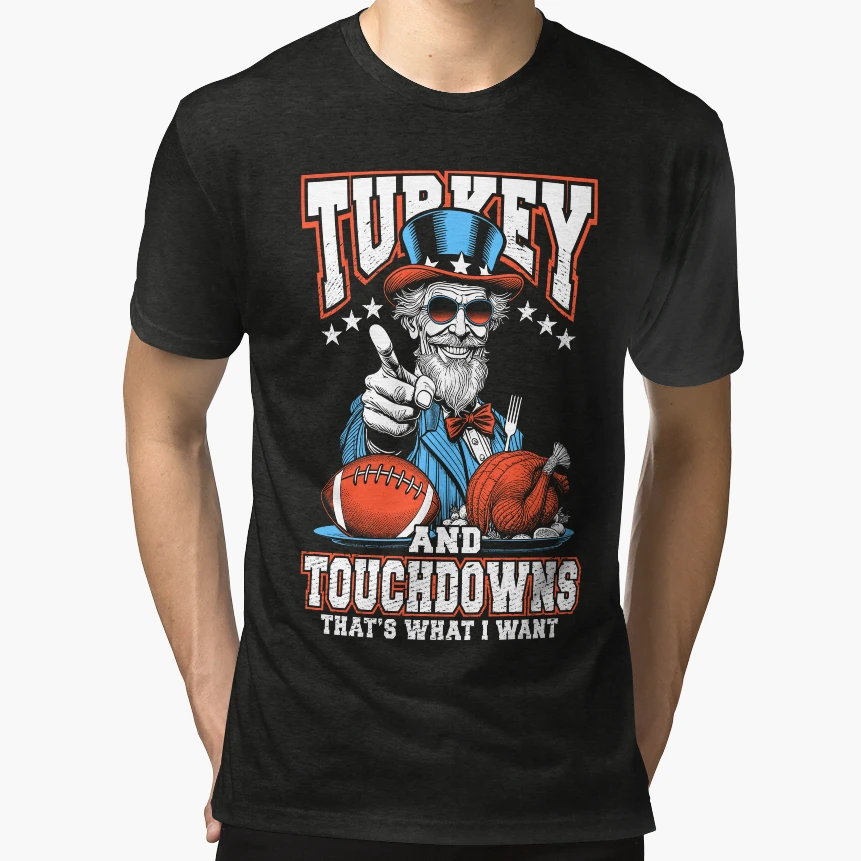 Turkey Touchdowns Funny Thanksgiving T-Shirt - Minimalist Print for Adults - T-Shirt, Sweatshirt, Hoodie
