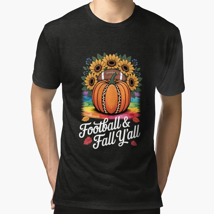 Football And Fall Yall Leopard Pumpkin T-Shirt - Trendy Graphic Unisex - T-Shirt, Sweatshirt, Hoodie