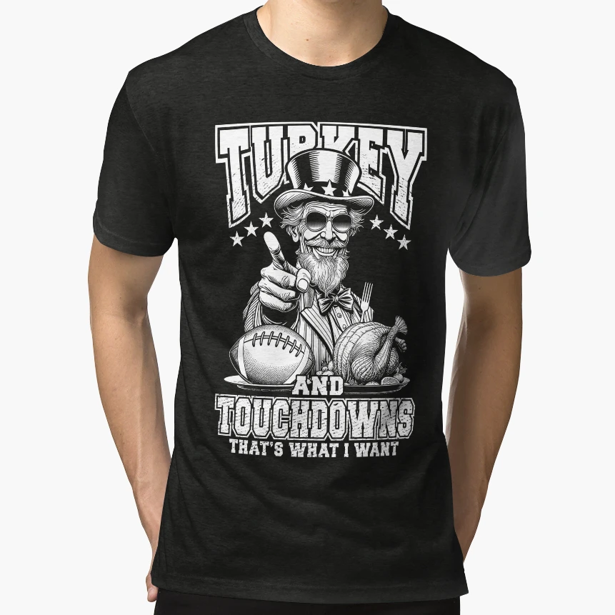 Turkey Touchdowns Funny Thanksgiving T-Shirt - Graphic Print for Adults - T-Shirt, Sweatshirt, Hoodie