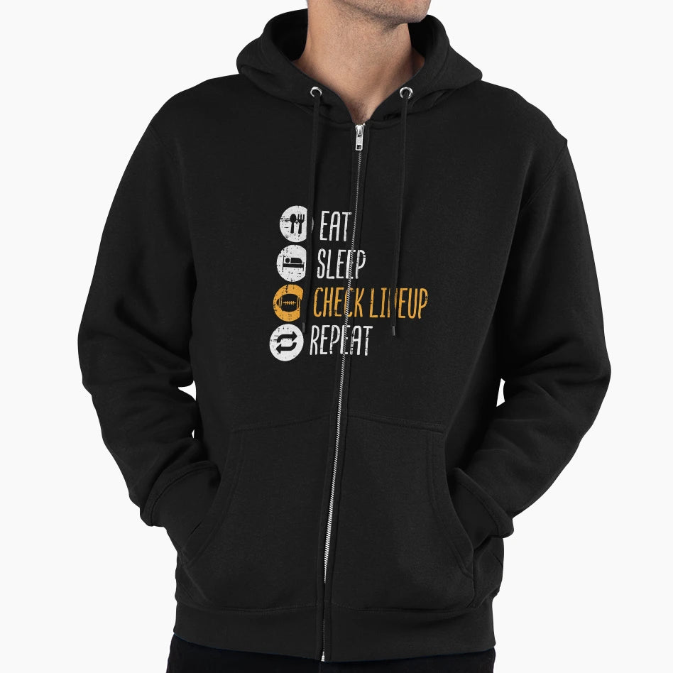 Eat Sleep Check Lineup Repeat Fantasy Hoodie - Graphic Print Unisex - T-Shirt, Sweatshirt, Hoodie