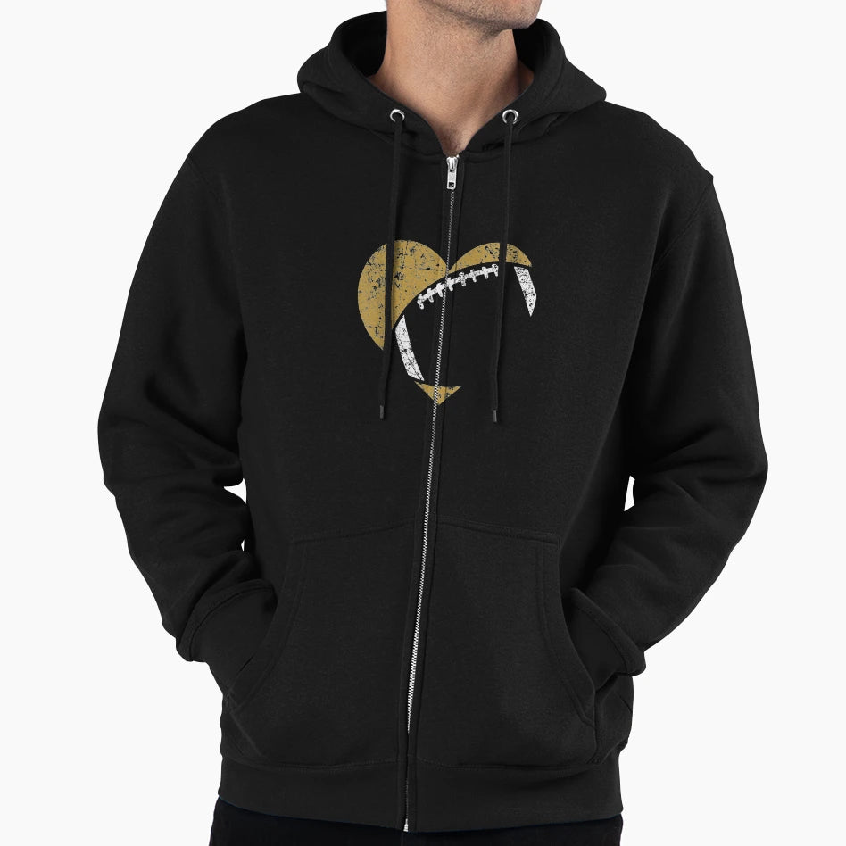 Football Heart Cutout Gold White Team Hoodie - Custom Art Print for Adults - T-Shirt, Sweatshirt, Hoodie