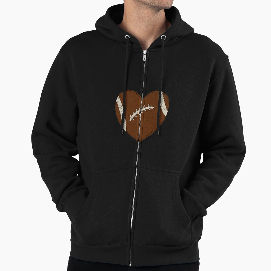 Cracked Grunge Football Heart Hoodie - Novelty Apparel Men Women - T-Shirt, Sweatshirt, Hoodie
