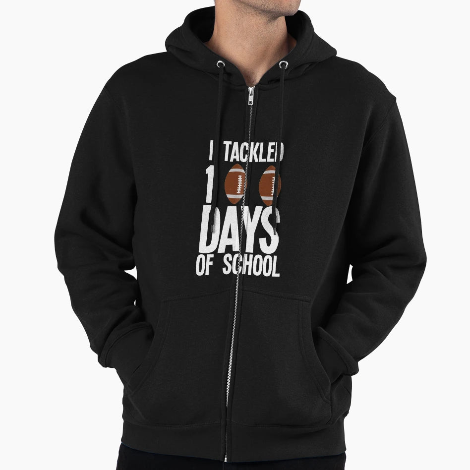 I Tackled 100 Days School Football 100Th Hoodie - Unique Graphic Unisex - T-Shirt, Sweatshirt, Hoodie