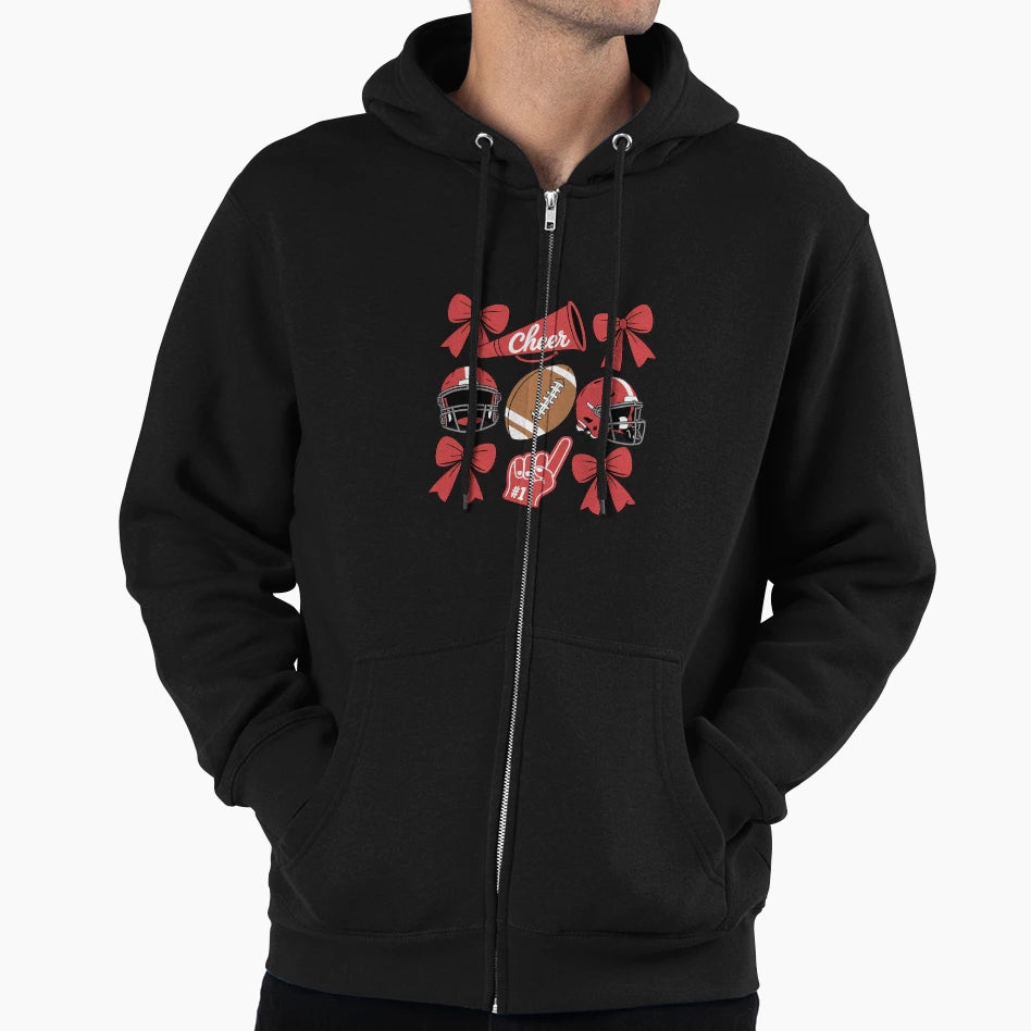 Coquette Game Day Football Cheer Mom Hoodie - Streetwear Style Unisex - T-Shirt, Sweatshirt, Hoodie