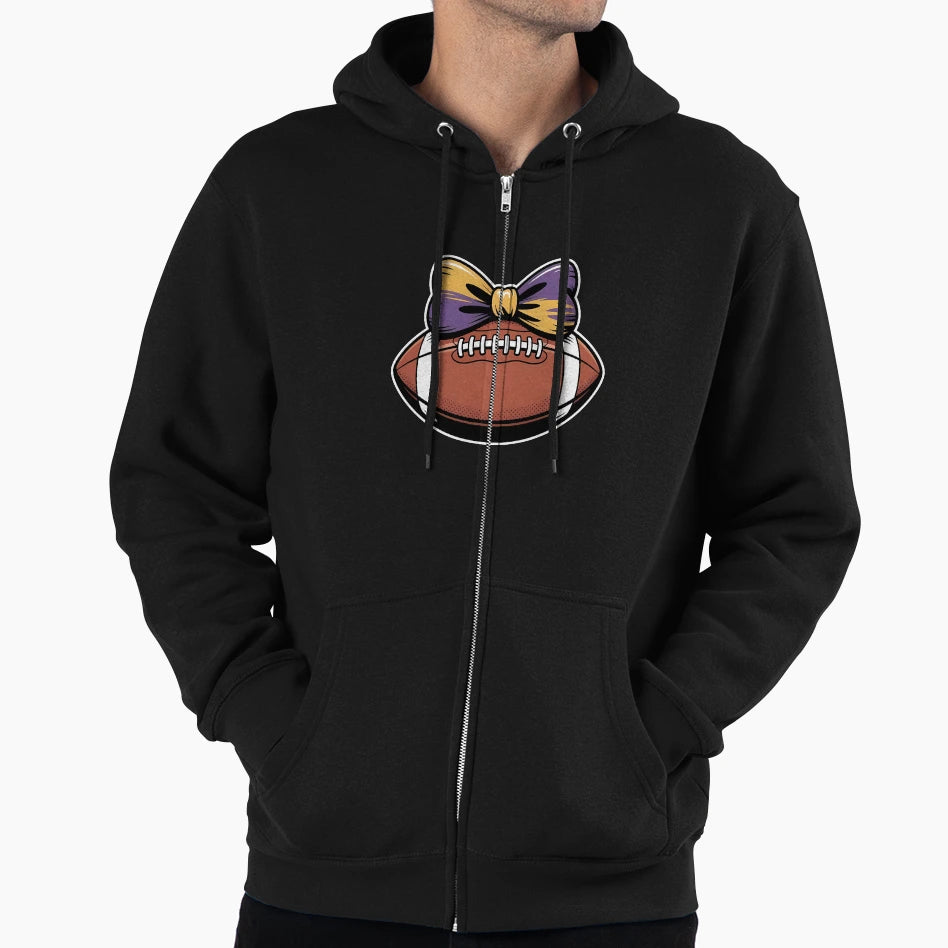 Purple Yellow Gold Football Coquette Bow Hoodie - Minimalist Print Unisex - T-Shirt, Sweatshirt, Hoodie