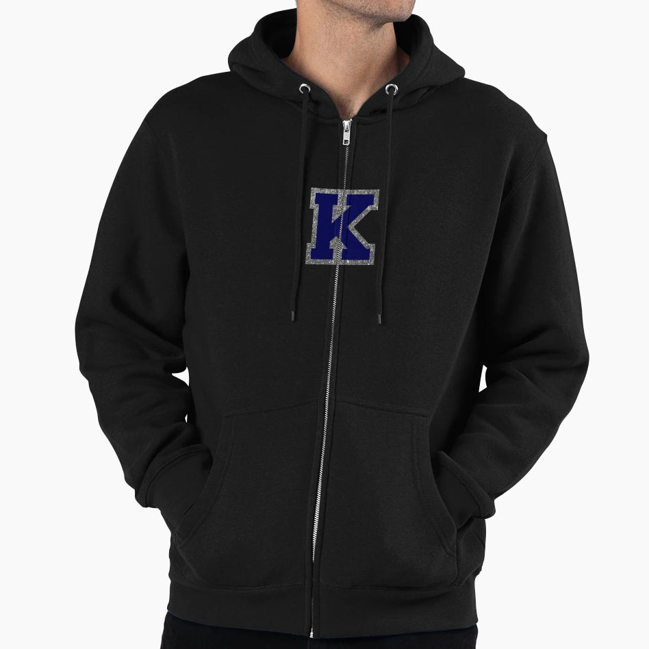 Silver And Navy Varsity Letter K Hoodie - Unique Graphic Men Women - T-Shirt, Sweatshirt, Hoodie
