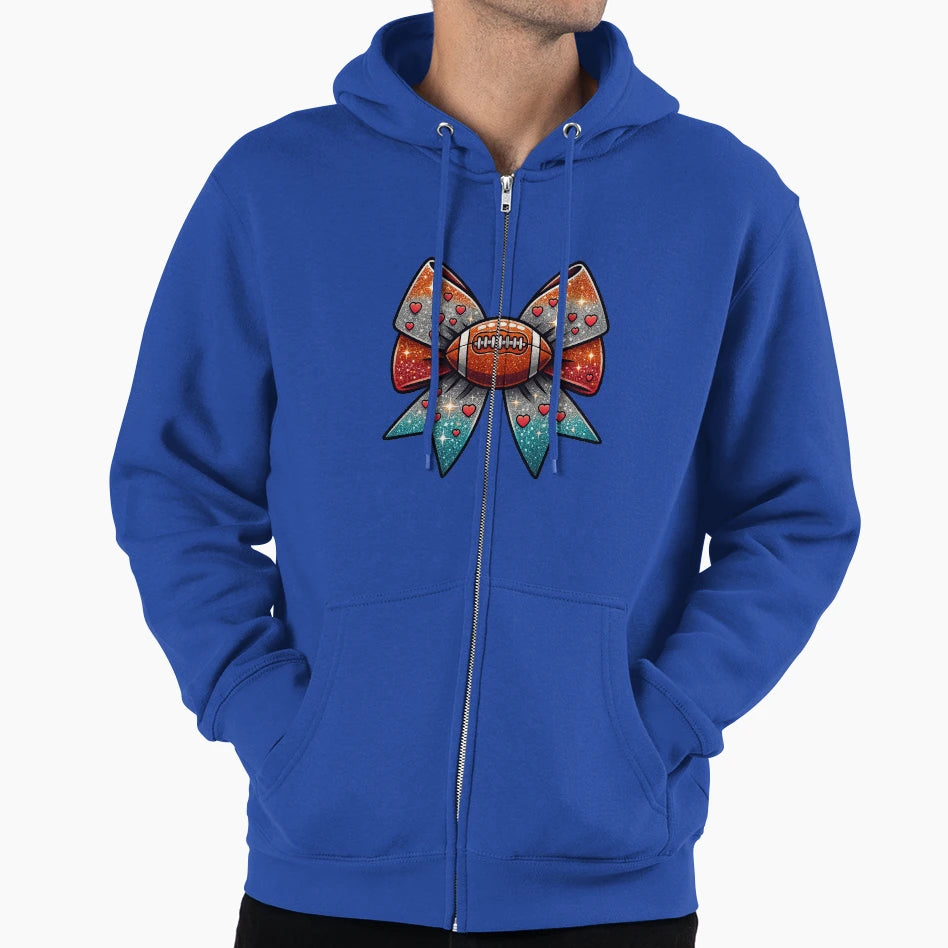 Glitter Football Bow Hearts Hoodie - Fun Novelty Design for Adults - T-Shirt, Sweatshirt, Hoodie
