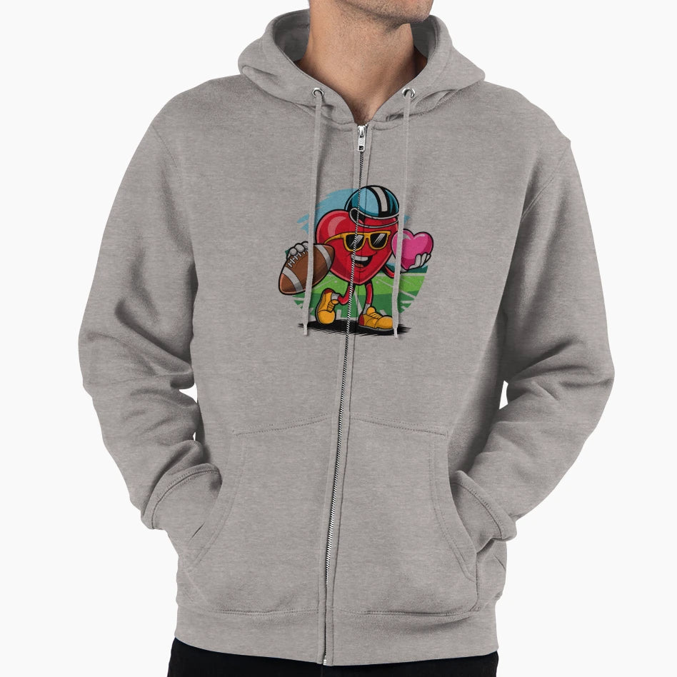 Valentines Day Heart Quarterback Hoodie - Custom Art Print for Adults - T-Shirt, Sweatshirt, Hoodie