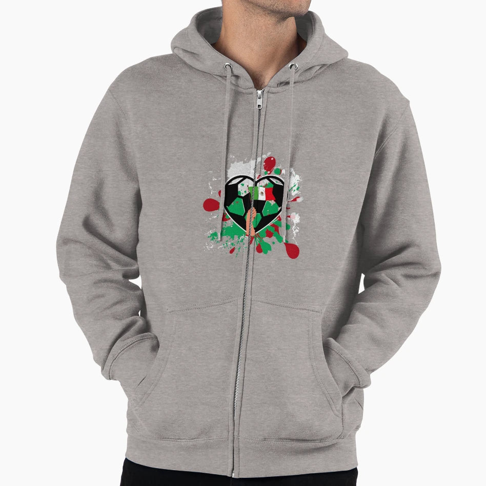 Mexican Flag Pride Soccer Heart Hoodie - Streetwear Style Unisex - T-Shirt, Sweatshirt, Hoodie