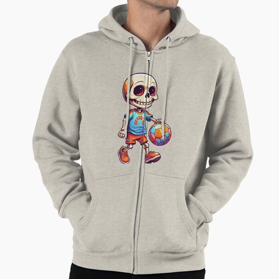 Cartoon Skull Playing Soccer Hoodie - Minimalist Print Men Women - T-Shirt, Sweatshirt, Hoodie