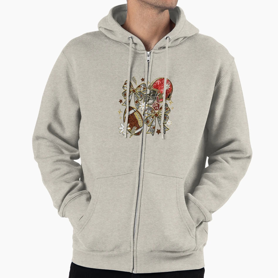 Glitter Couquette Red Rugby Ball Hoodie - Casual Everyday Wear Men Women - T-Shirt, Sweatshirt, Hoodie