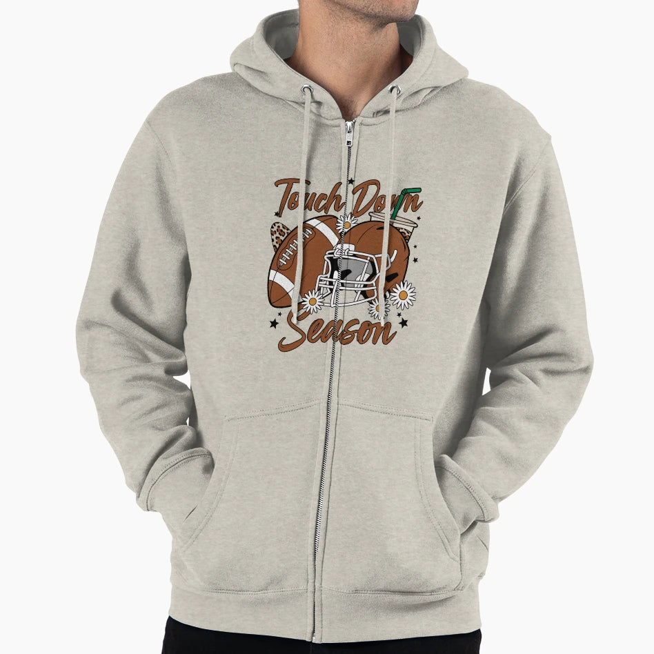 Touch Down Season Football Helmet And Hoodie - Novelty Apparel Men Women - T-Shirt, Sweatshirt, Hoodie