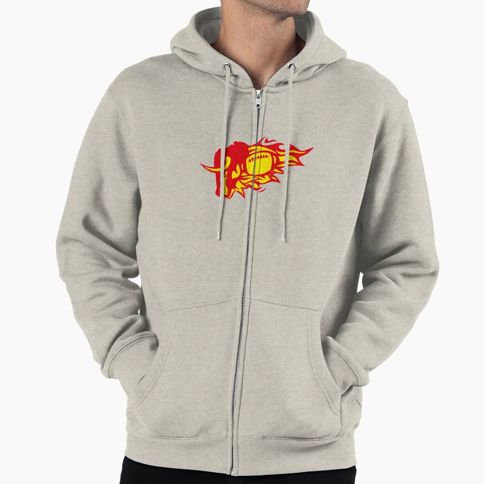 American Football Bull Flame Logo Fire Hoodie - Trendy Graphic for Adults - T-Shirt, Sweatshirt, Hoodie