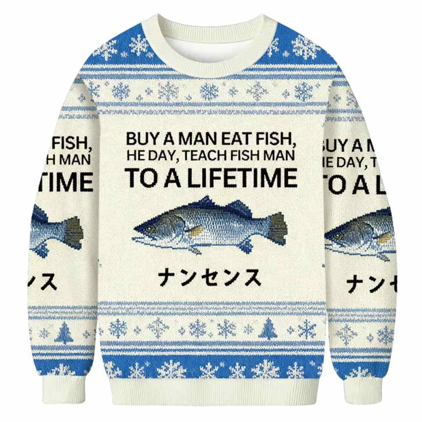 Teach Fish Man To A Lifetime Ugly Christmas Sweater product image