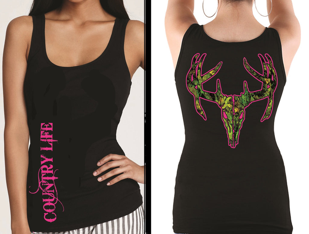 Country Life Outfitters Black Pink Camo Realtree Deer - Adult & Kids T-Shirts, Sweatshirts & Hoodies apparel design preview 1