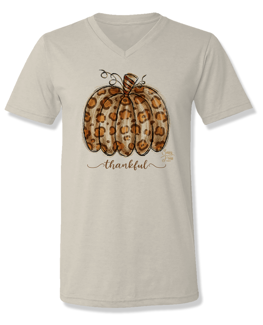 SALE Sassy Frass Thankful Leopard Pumpkin V-Neck - Adult & Kids T-Shirts, Sweatshirts & Hoodies apparel design preview 1