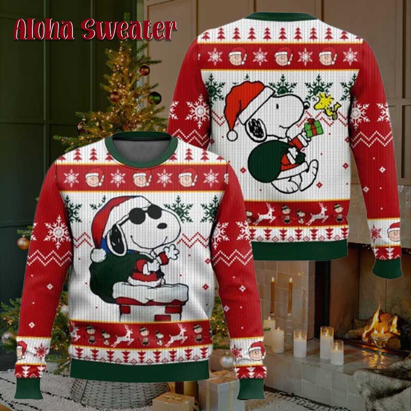Snoopy Wrapped In Christmas Light Ugly Christmas Sweater product image 2