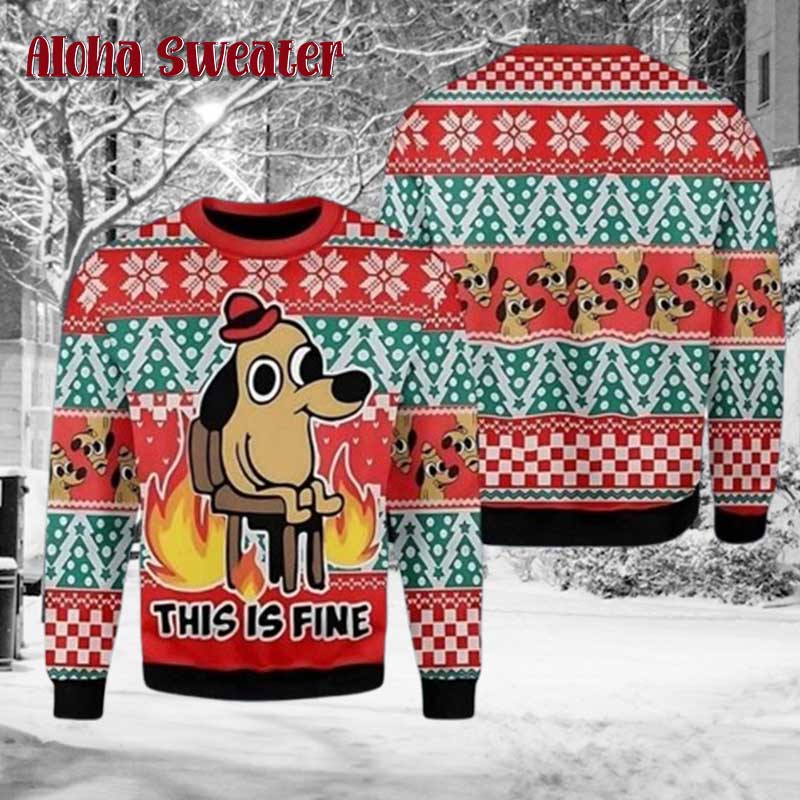 This Is Fine Meme Funny Dog Ugly Christmas Sweater product image