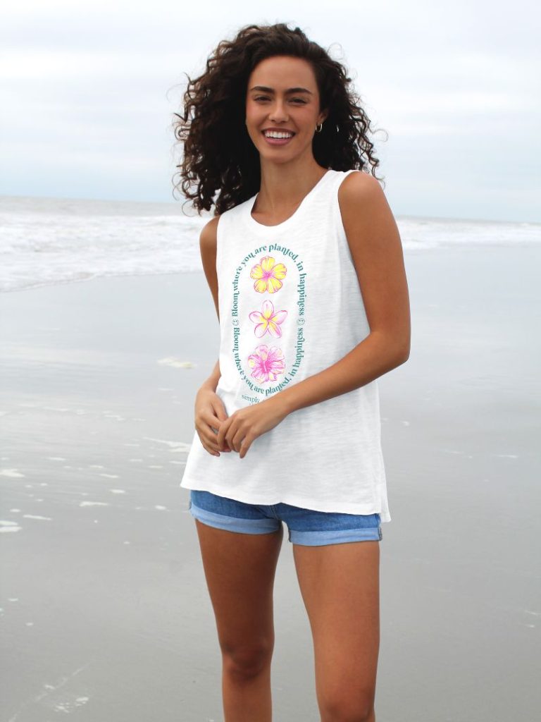 Simply Southern Bloom Flowers White Tank Top - Adult & Kids T-Shirts, Sweatshirts & Hoodies apparel design preview 1
