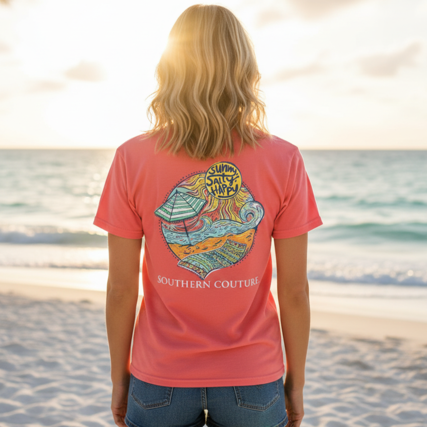 Southern Couture Classic Sunny Salty Happy - Adult & Kids T-Shirts, Sweatshirts & Hoodies apparel design preview 1