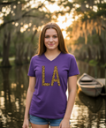 SALE Sassy Frass Louisiana State LA Leopard V-Neck - Adult & Kids T-Shirts, Sweatshirts & Hoodies apparel design preview 1