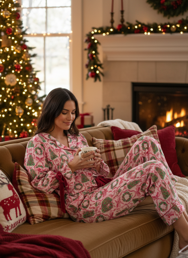 Simply Southern Tree Bow Holiday PJ Pants Set - Adult & Kids T-Shirts, Sweatshirts & Hoodies apparel design preview 2