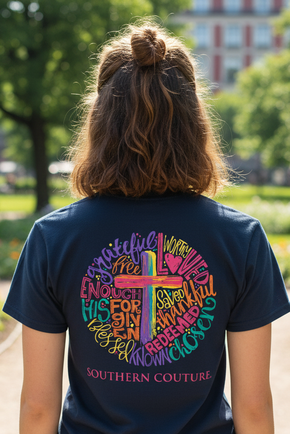 Southern Couture Classic Brushstroke Cross Circle - Adult & Kids T-Shirts, Sweatshirts & Hoodies apparel design preview 1