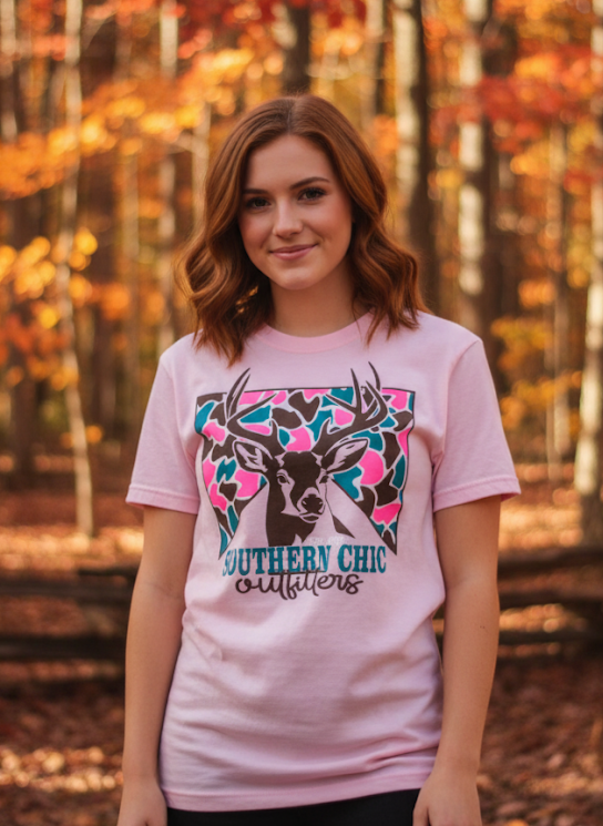 Southern Chics Pink Camo Deer Comfort Colors - Adult & Kids T-Shirts, Sweatshirts & Hoodies apparel design preview 1