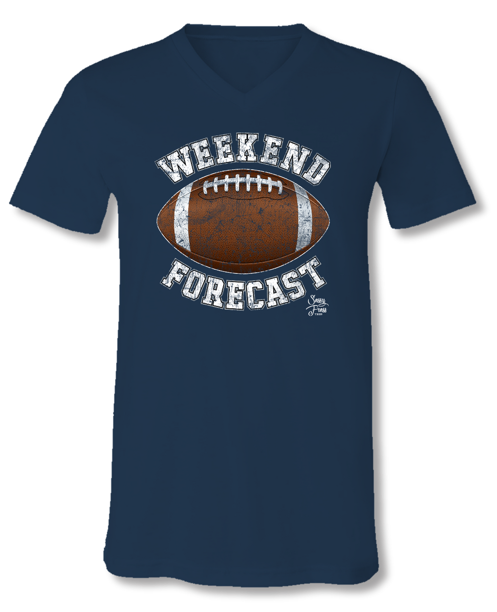 Sassy Frass Weekend Forecast Football Blue V-Neck - Adult & Kids T-Shirts, Sweatshirts & Hoodies apparel design preview 1