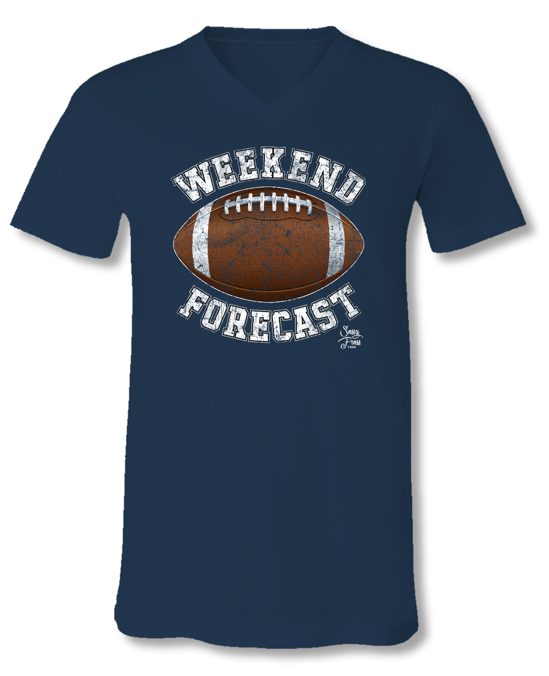 Sassy Frass Weekend Forecast Football Blue V-Neck - Adult & Kids T-Shirts, Sweatshirts & Hoodies apparel design preview 1