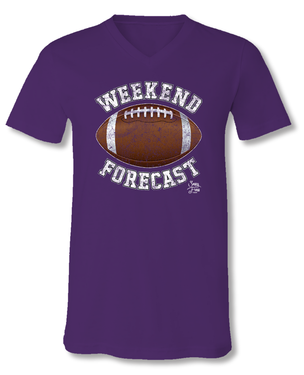 Sassy Frass Weekend Forecast Football Purple V-Neck - Adult & Kids T-Shirts, Sweatshirts & Hoodies apparel design preview 2