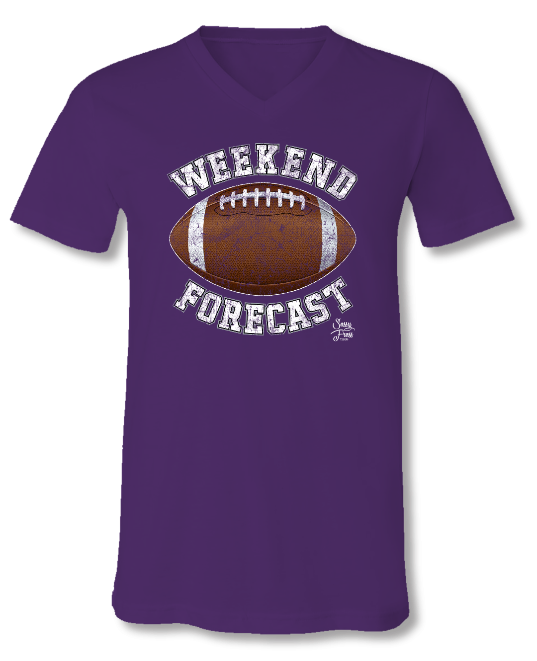Sassy Frass Weekend Forecast Football Purple V-Neck - Adult & Kids T-Shirts, Sweatshirts & Hoodies apparel design preview 2