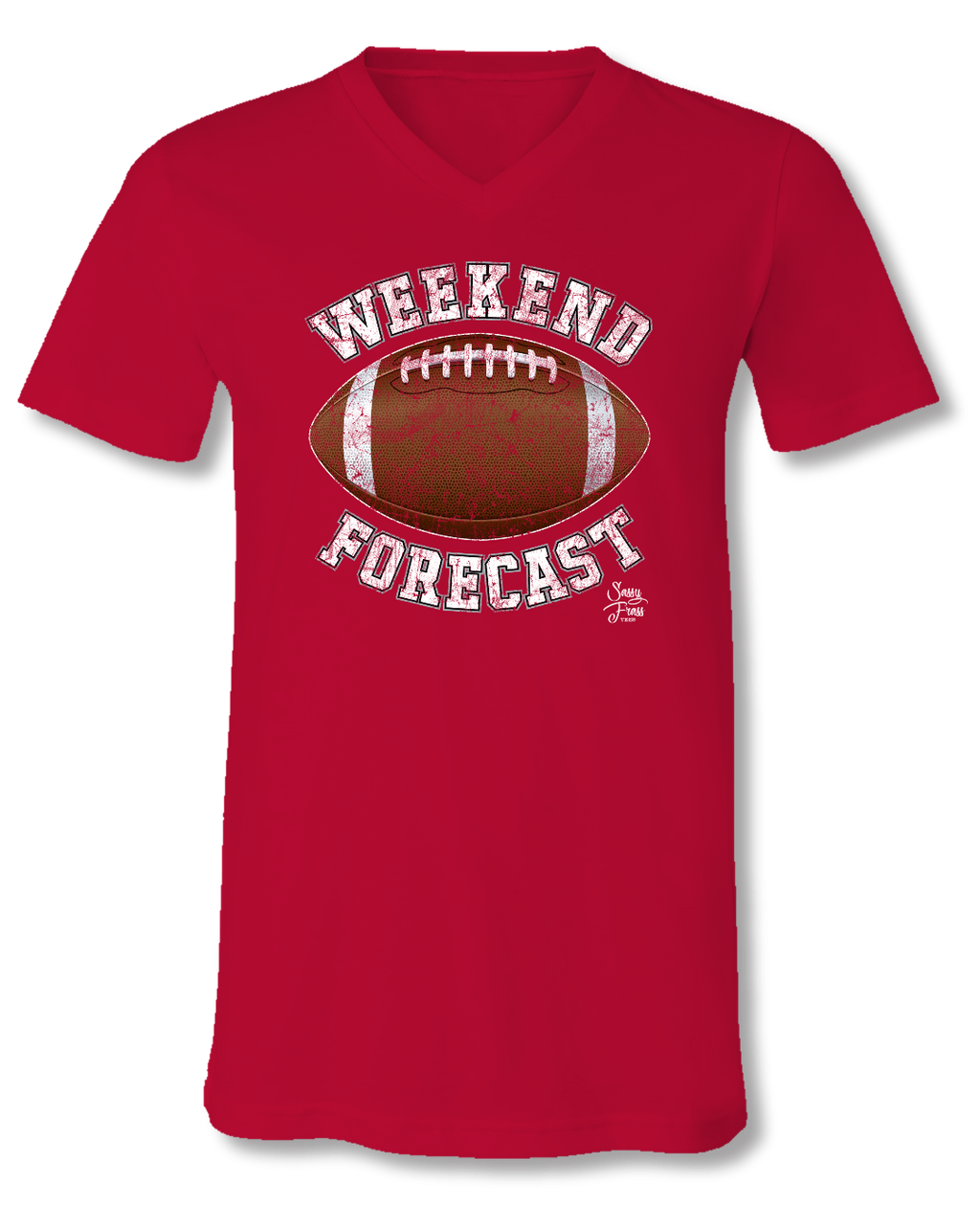 Sassy Frass Weekend Forecast Football Red V-Neck - Adult & Kids T-Shirts, Sweatshirts & Hoodies apparel design preview 1