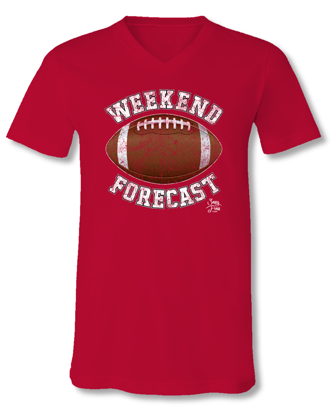 Sassy Frass Weekend Forecast Football Red V-Neck - Adult & Kids T-Shirts, Sweatshirts & Hoodies apparel design preview 1