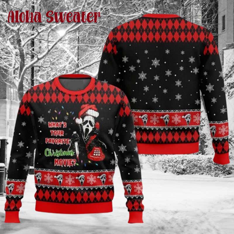 Scream Movie Retro Ghostface Ugly Christmas Sweater product image 5