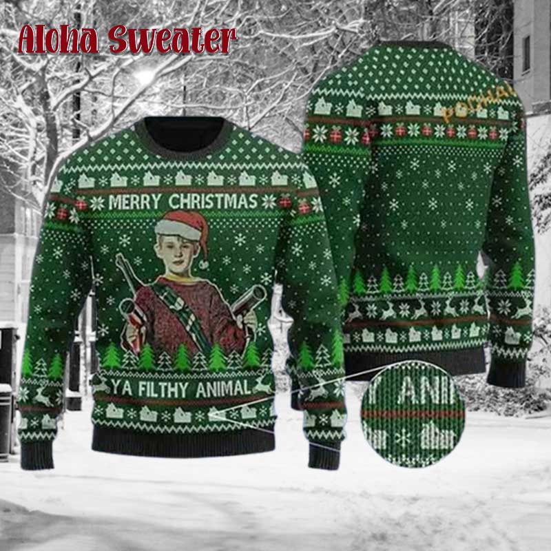 Funny Quote Home Alone Ya Filthy Ugly Christmas Sweater product image 5
